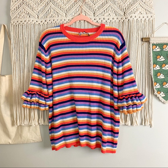 Capsule Rainbow Stripe Ruffle Ribbed Knit Top Size 20/22 - Picture 8 of 8